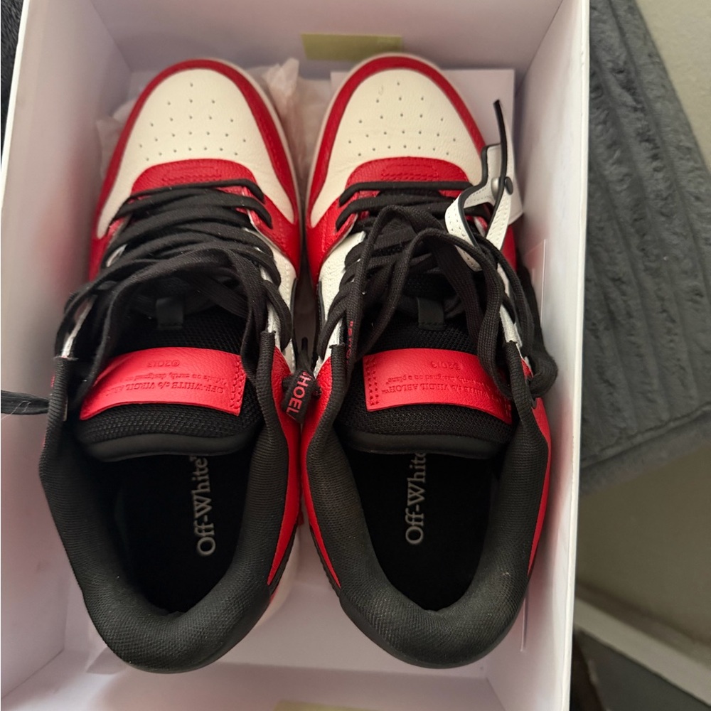 Off-White Red and White Low-Top Sneakers